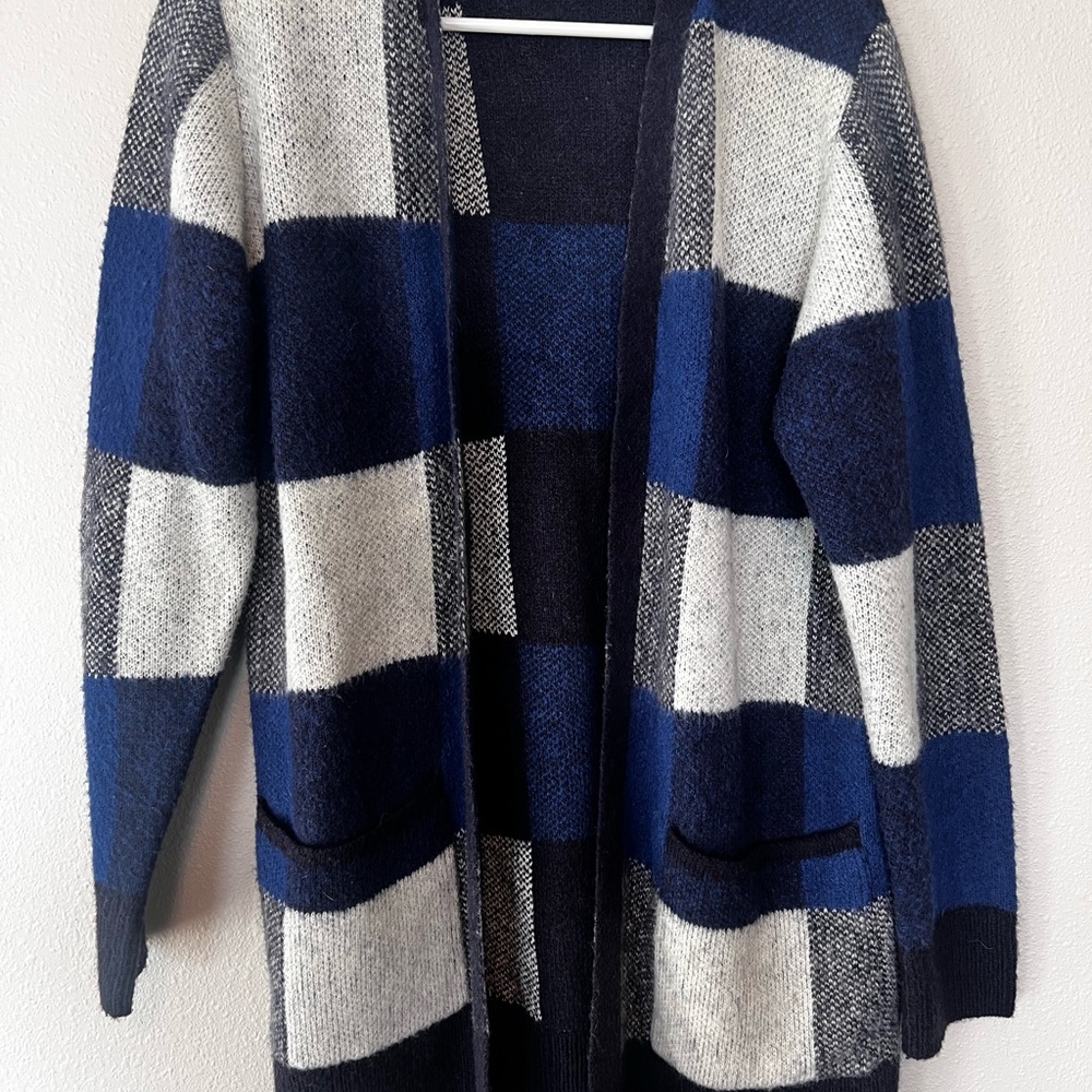 Lucky Brand Navy and White Plaid Cardigan
